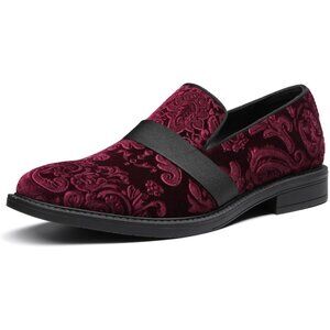 Bruno Marc Men's Red Tuxedo Shoe Slip on Classic Patent Velvet Leather Loafers